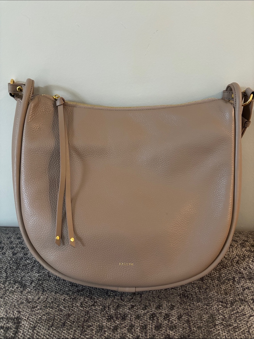 AALLYN Marley Pebbled Leather Hobo Shoulder Crossbody Bag Taupe Biscotti
